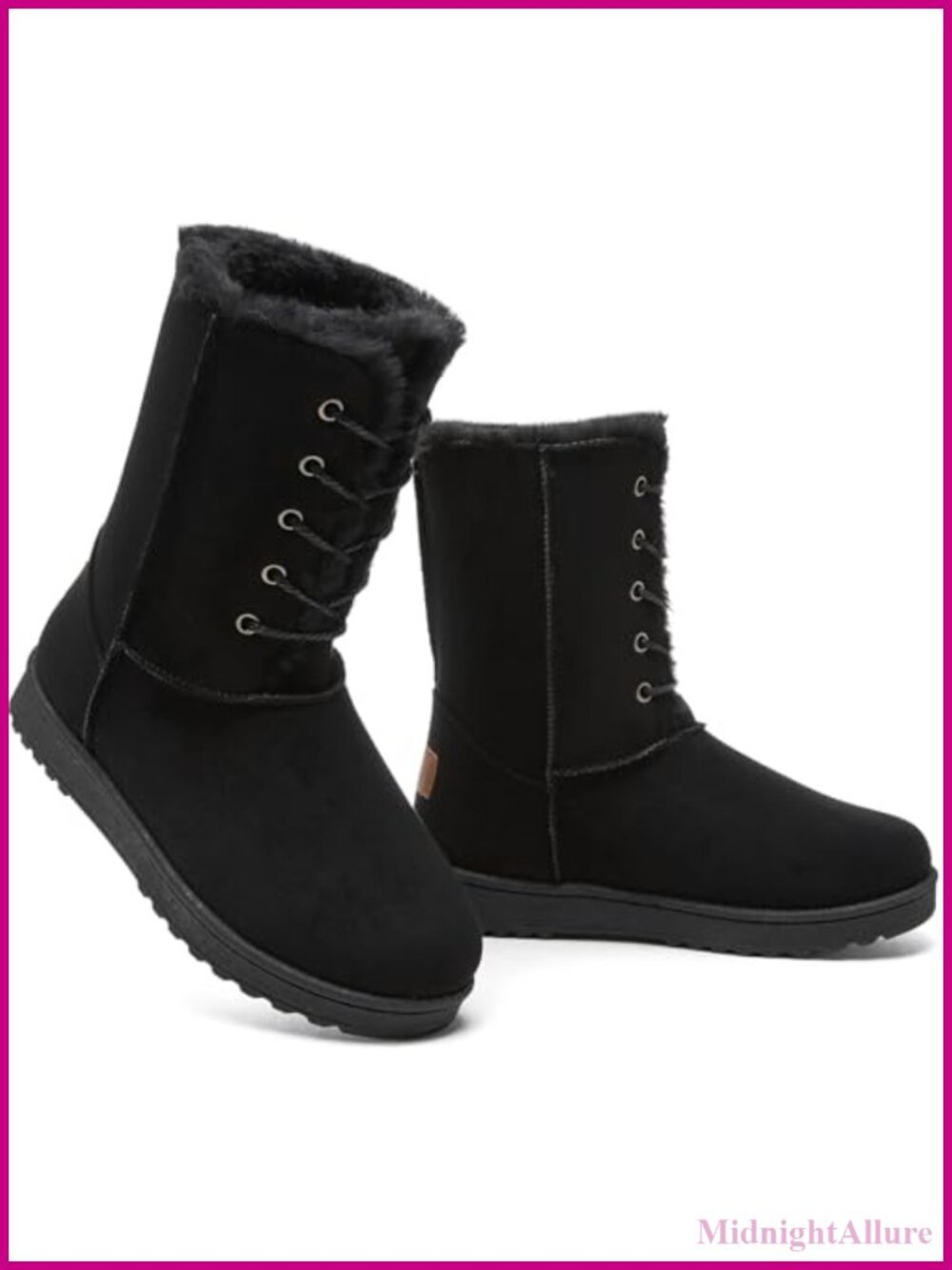Women's Winter Snow Boots Fuzzy Lined Mid Calf Suede Lace Up Warm